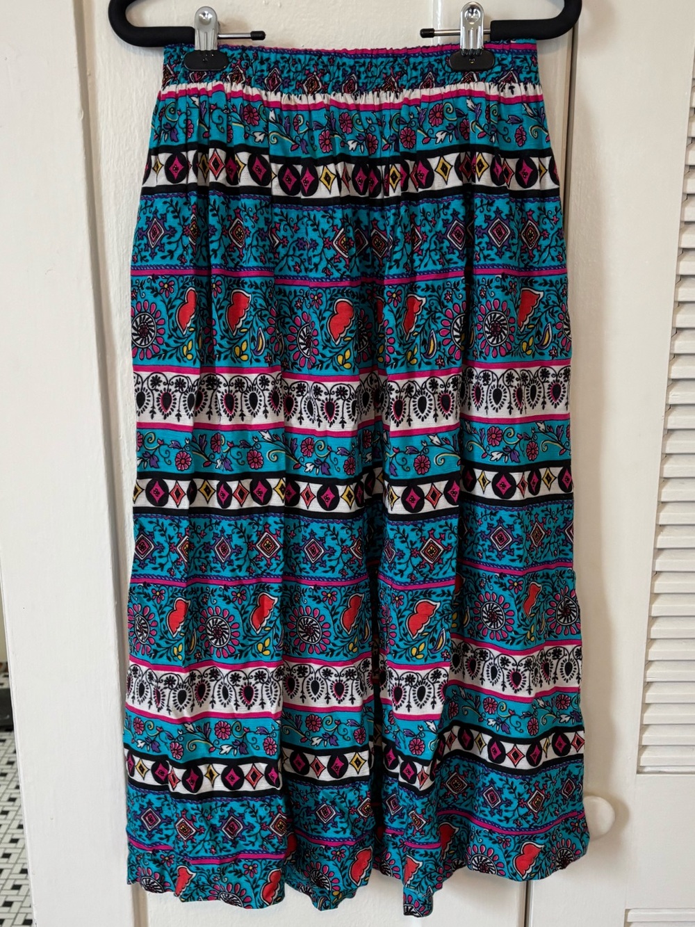 Vintage Notations Teal Boho Midi Skirt Sz M